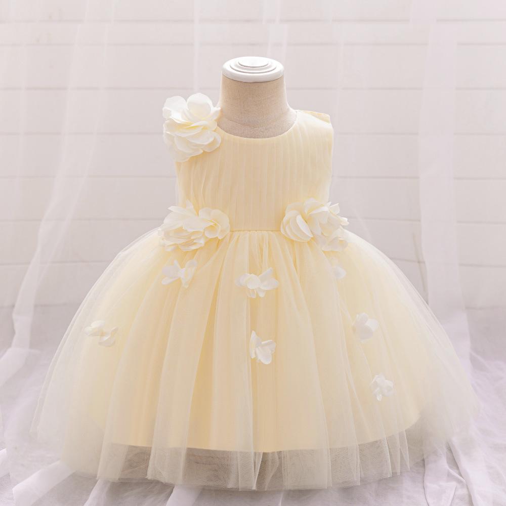 Toddler 3D Flower Girls Party Dresses Christmas Costume Red Wedding Ball Gown Tulle Bow 1st Birthday Princess Prom Girl Clothing