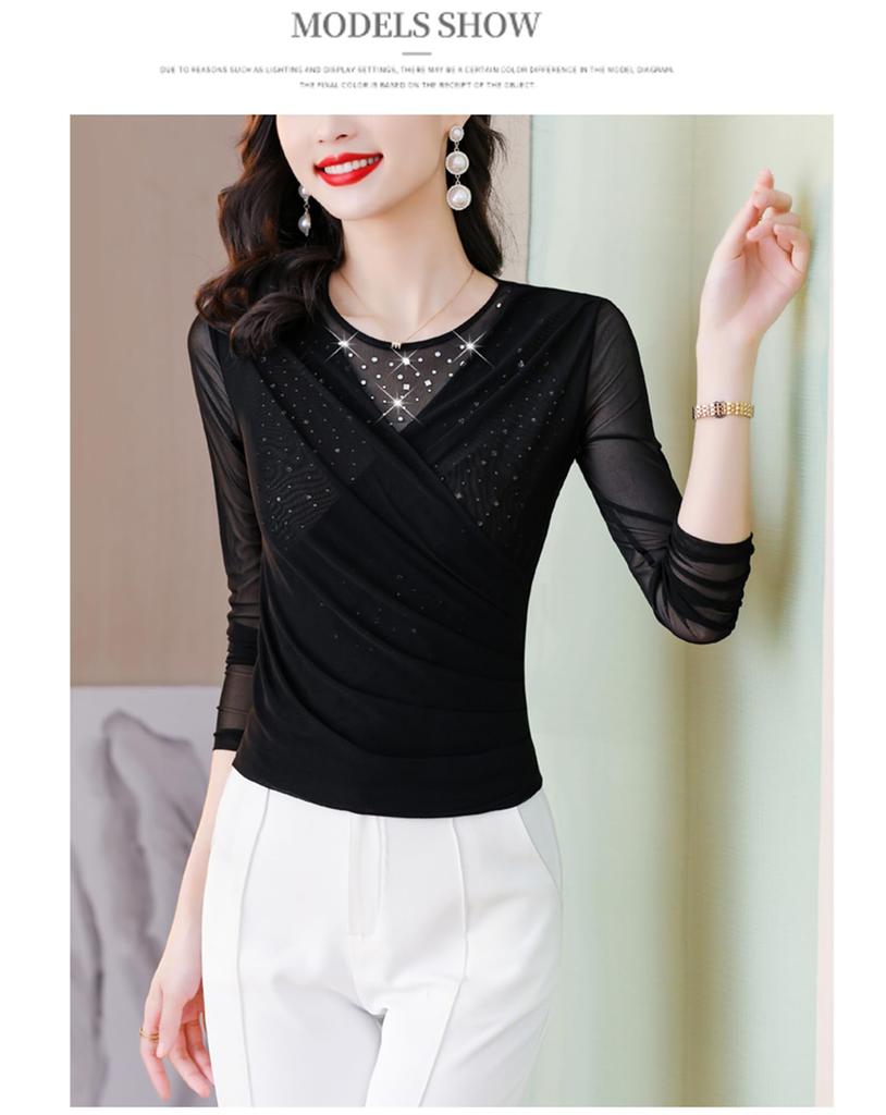 YONGO Cross Everyday Ballroom Dance Sparkly Dance Dance Practice Outfit Women's See-Through Top, Net, Innerwear, Wear, Top, T-Shirt, Sheer,