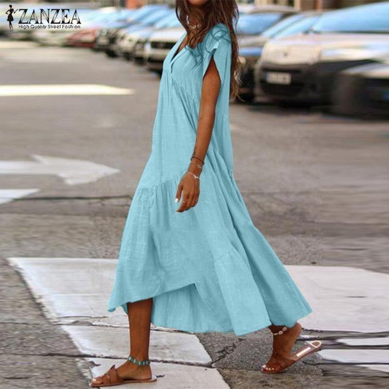 Plus-size Multi-colored Loose V-neck Dress for Women