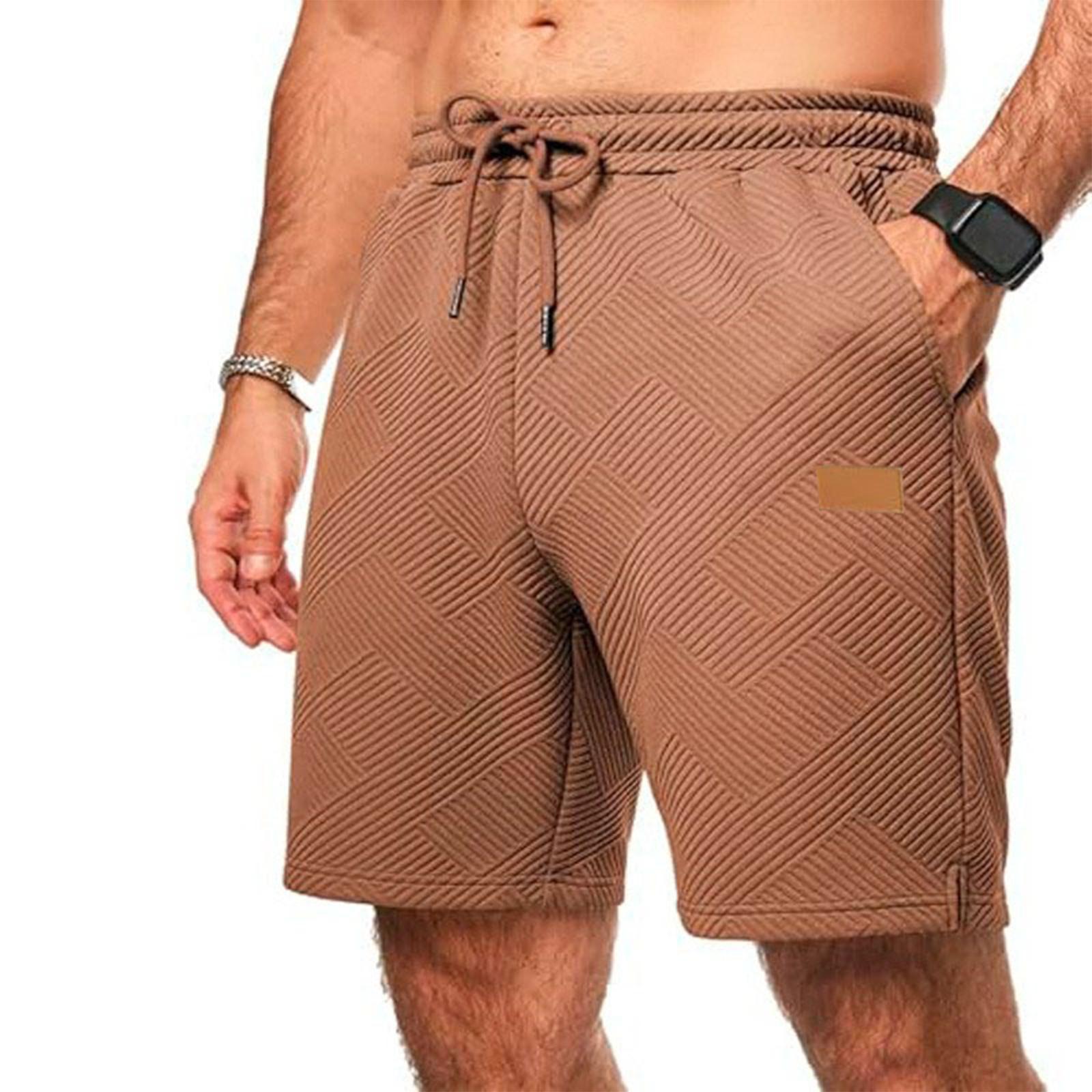 

Men s Mid Length Shorts With Pockets Elastic Waist And Drawstring Perfect For Summer Beach Vacations L коричневий