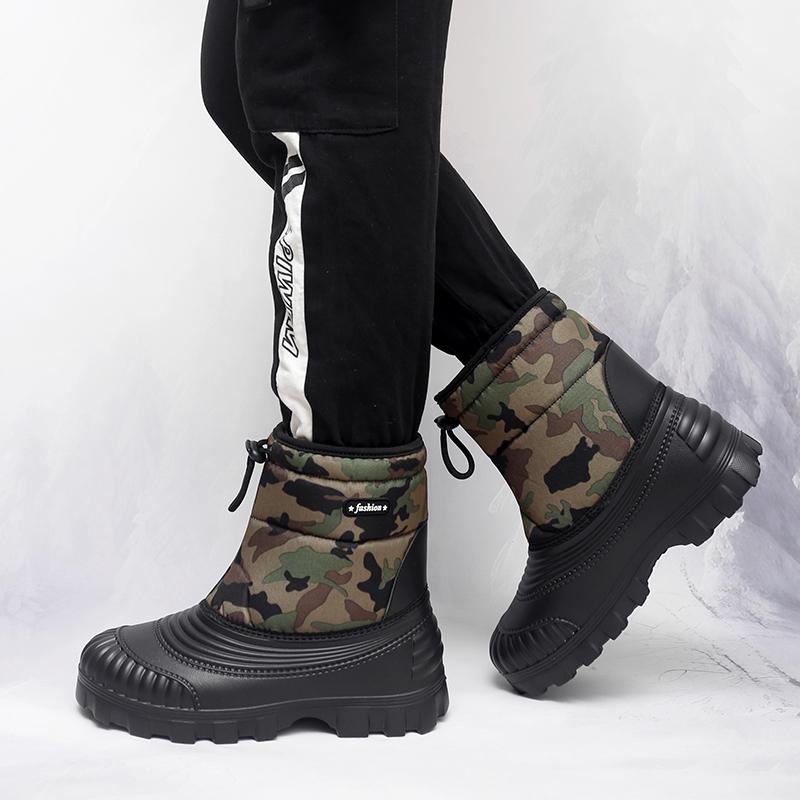 Men's Winter Warm Snow Boots Rubber Hiking Boots Outdoor Mid Calf Camouflage Duck Boots Waterproof  Plus Size