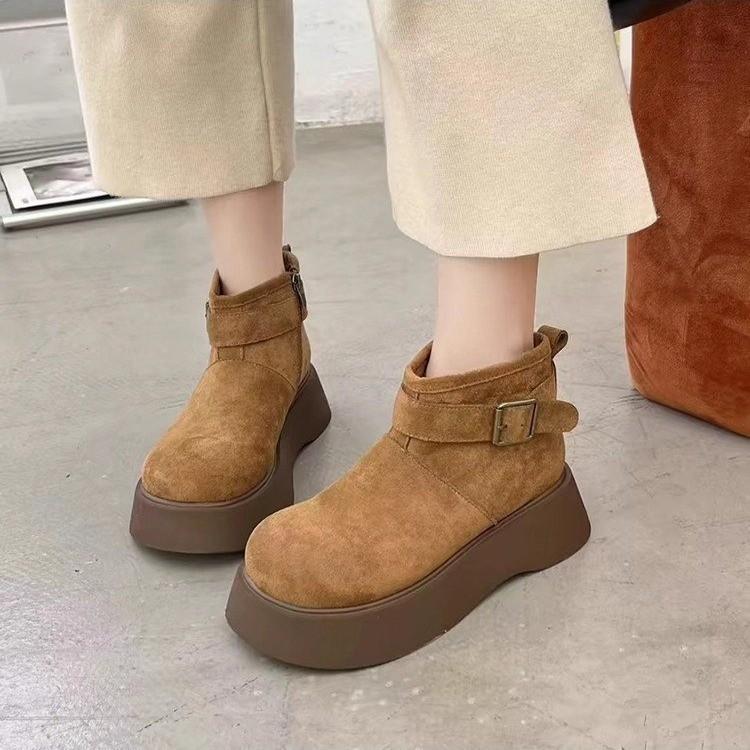 

Зимние ботинки Мартин на высокой толстой подошве, утепленные хлопковые ботинки, женские новые универсальные сноубутсы с круглым носком, тренд 40