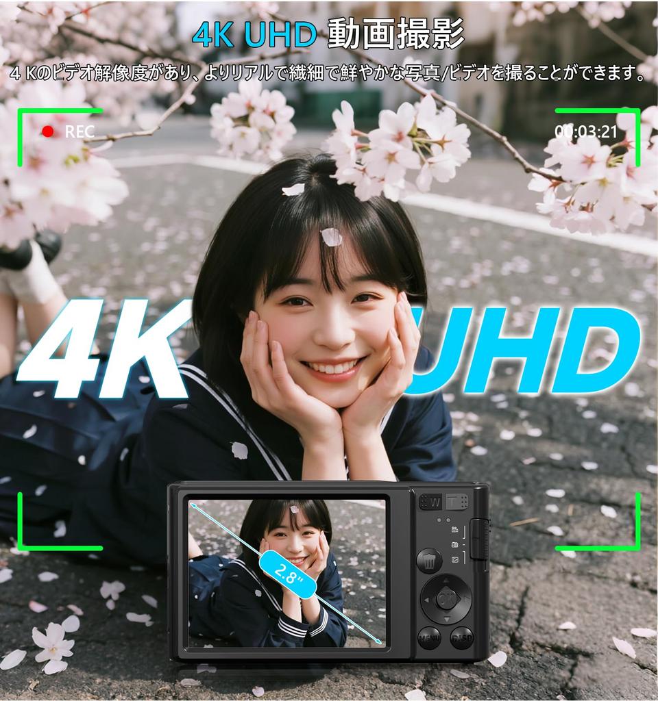 4K FHD 44MP Compact Digital Camera with 16x Smart AF and Lightweight and Ideal for and Includes Two 64GB SD Cards Zoom, Autofocus, Multi-Function