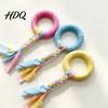 Physical Exercise Toys for Dogs Dog Tug-of-War Toy Rubber Ring with Braided Cloth Strips Interactive Teeth Cleaning Chew Toy Small to Medium