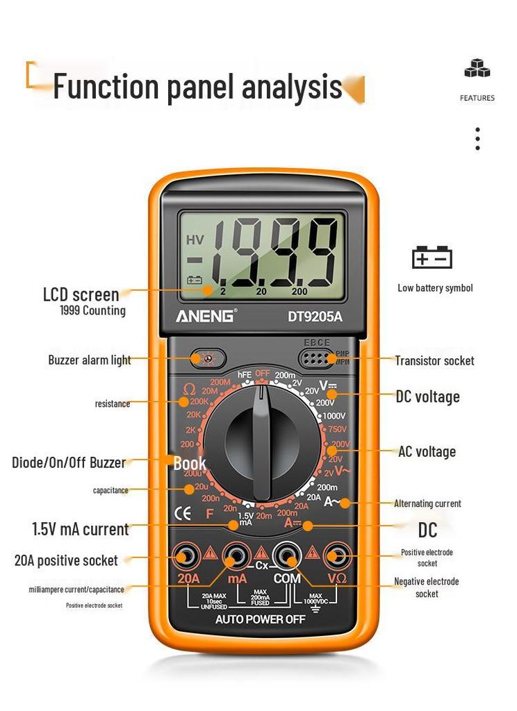 ANENG DT9205A High-Precision Digital Multimeter for Electricians