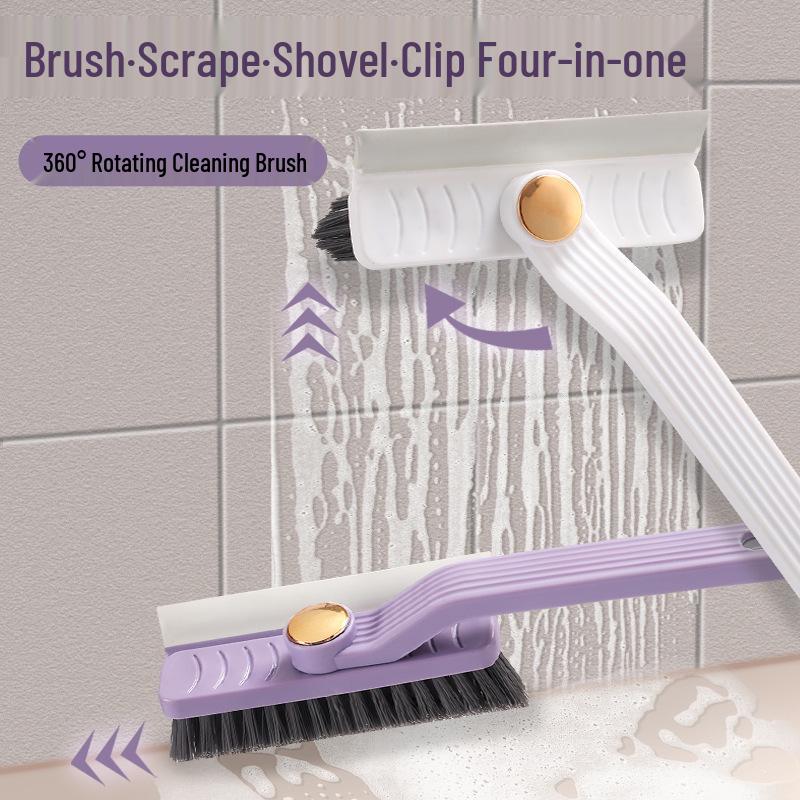 Four-in-One Rotating Crevice Brush - Multifunctional Bathroom and Tile Cleaner with Squeegee for Seamless Cleaning.