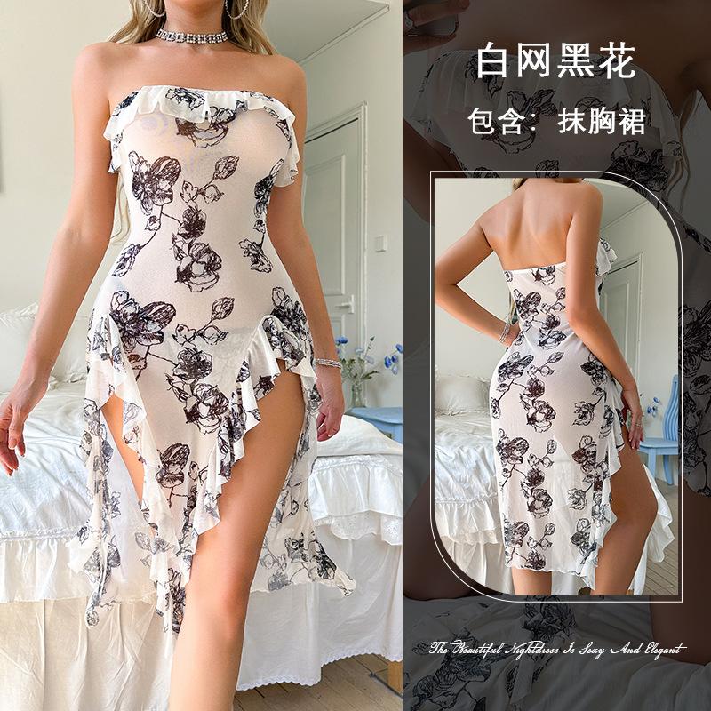 Fei Yun ink printing split-ended slim cheongsam sexy elegant temperament off-the-shoulder skirt slim hip dress 796 S