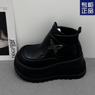 2025 Spring New British Style Internet Celebrity Velcro Fashion Short Boots Small Thick Soles Heightening Martin Boots Women