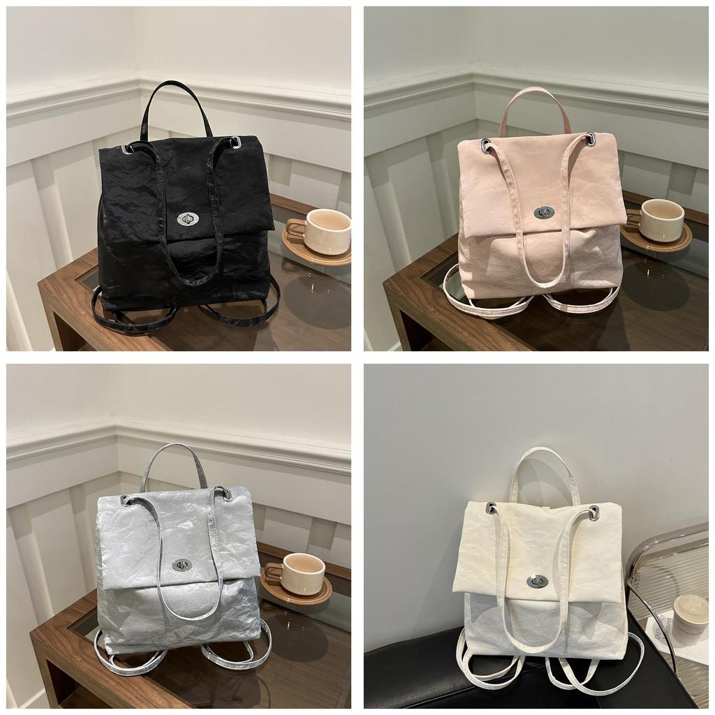Womens Summer Minimalist Korean Style Backpack With Lock Closure For Daily Use