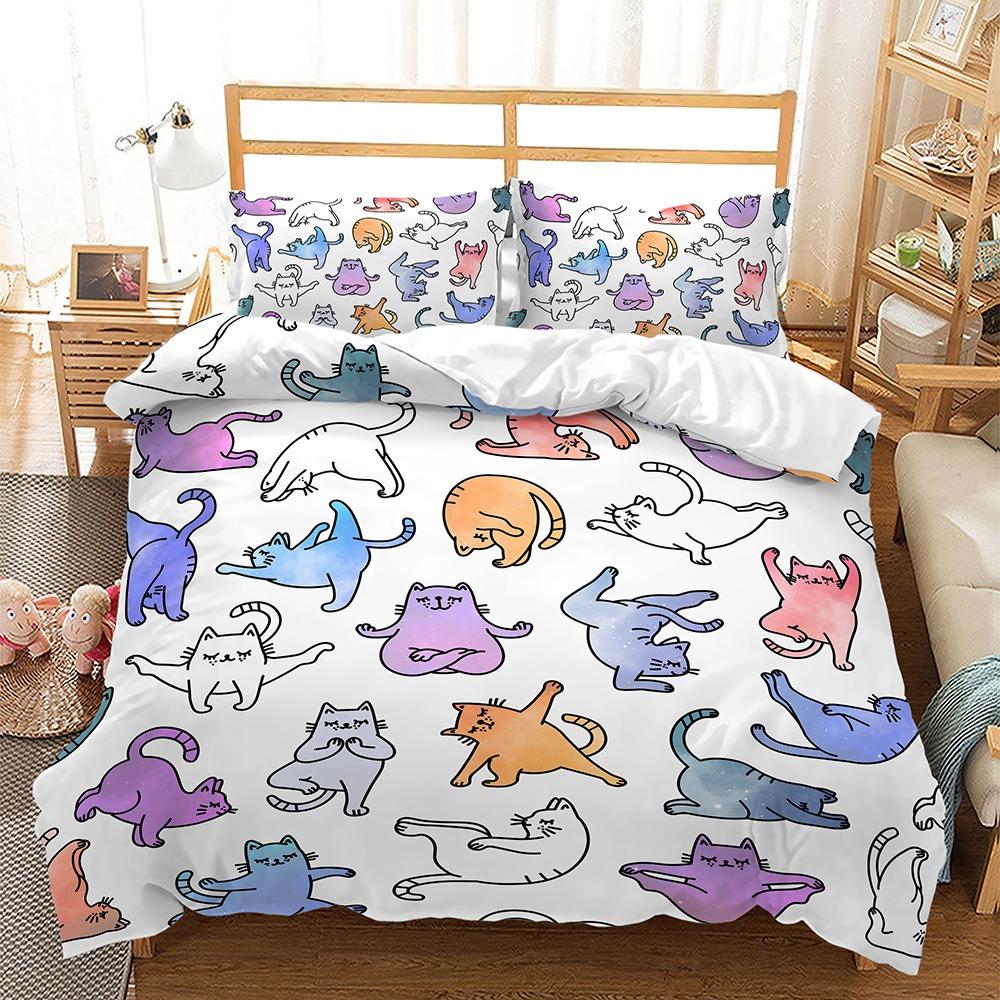 2 Cartoon Dog Duvet Cover Pillowcase Cat Bedding Set Adult Boy Girl Bedroom Decoration Children Gift Single Double Large Size