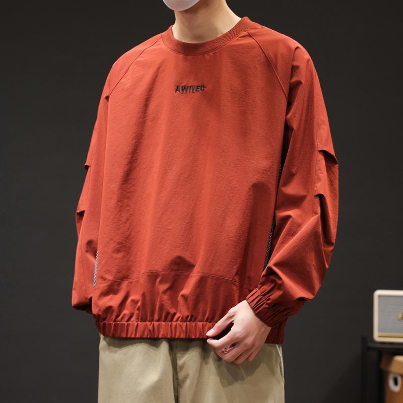 Spring Wear Thin Breathable Zipper Pocket Pullover Hoodie Male Students Loose Casual Long Sleeve T-shirt Elastic Handsome