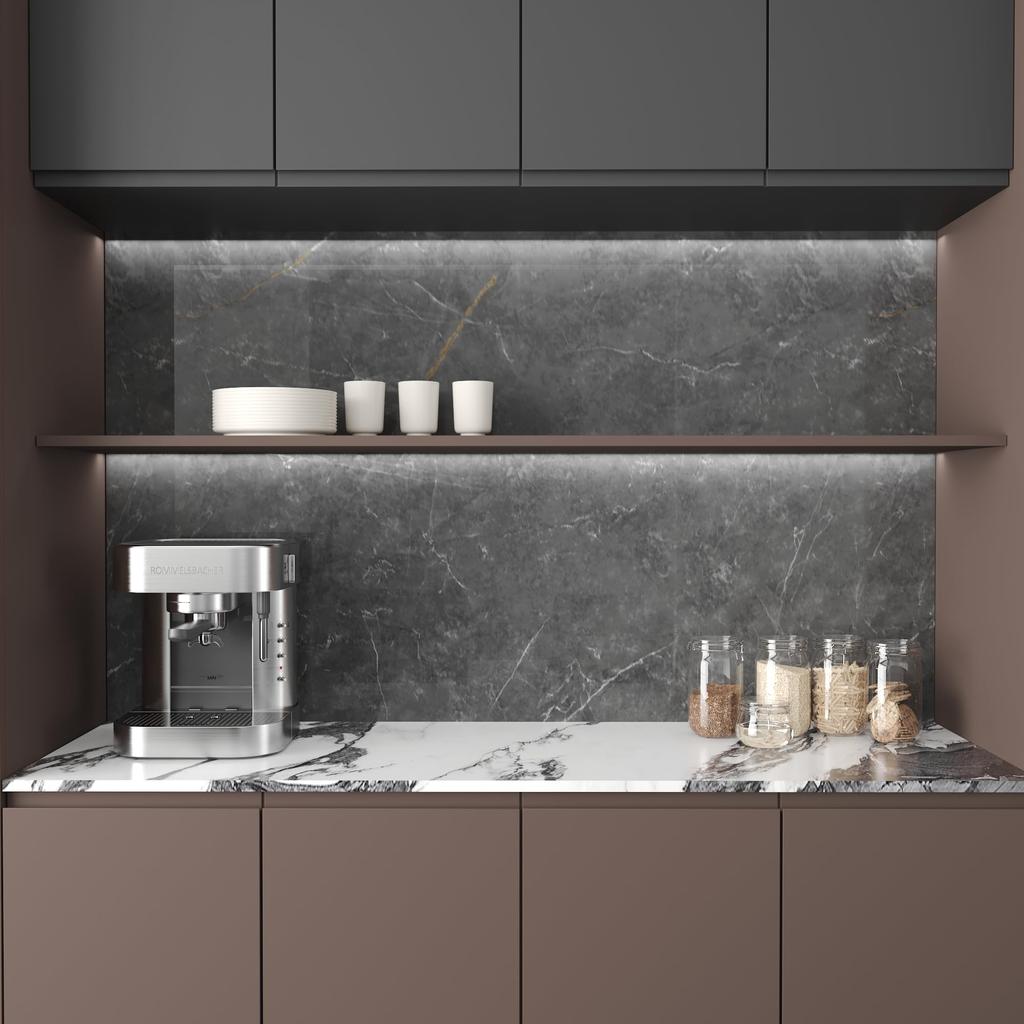 JSEVEM Wallpaper Sticker, Marble Sheet, Cutting Sheet, Remake Sheet, Marble Look, Dark Gray, Glossy, Interior Reseal, Kitchen Table, Thick, Waterproof