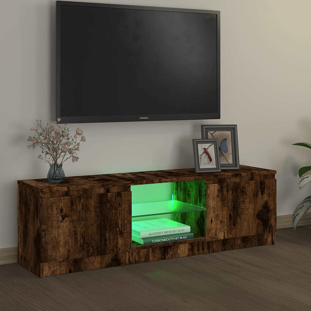TV Cabinet with LED Lights Smoked Oak 120 x 30 x 36 cm