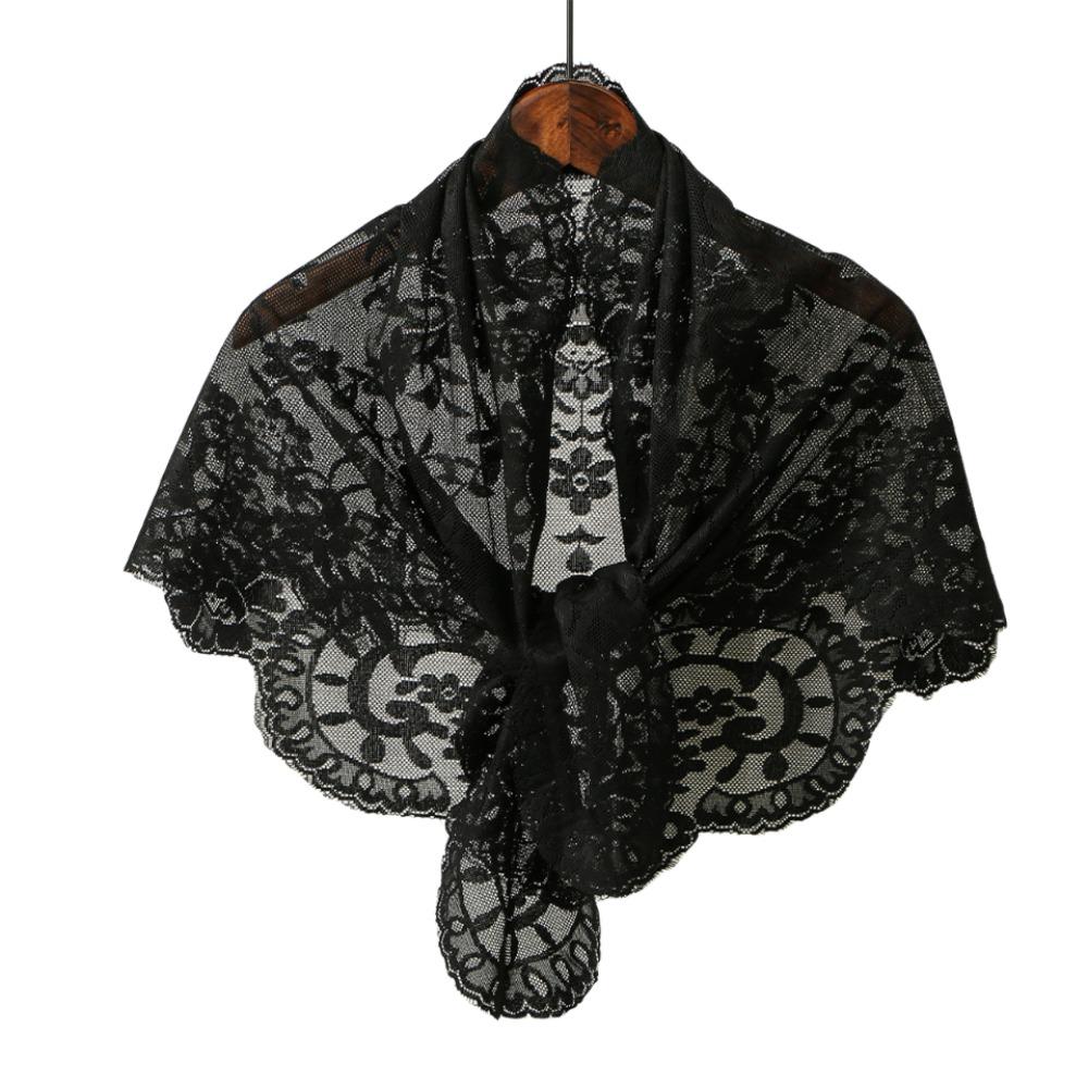 Elegant Lace Triangle Scarf Vintage Embroidered Flower Scarf Retro Wedding Headscarf  Church