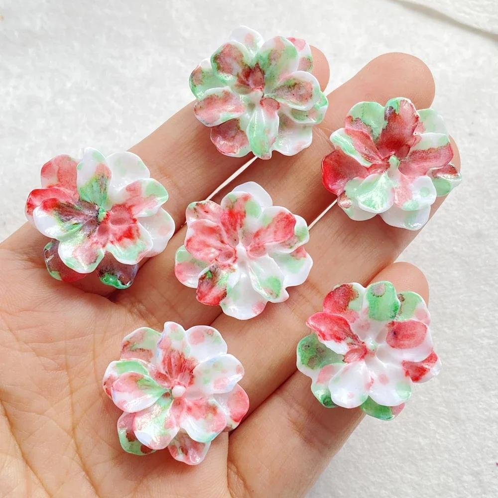 10Pcs Cute Colourful Flower Series Resin Figurine Crafts Flatback Cabochon Ornament Jewelry Making Hairwear Accessories