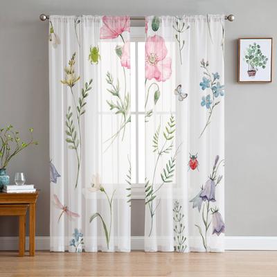 Rideaux transparents à pétales de fleurs, coccinelle, libellule, insecte, pour salon, voile moderne, chambre à coucher, tulle, rideaux de fenêtre