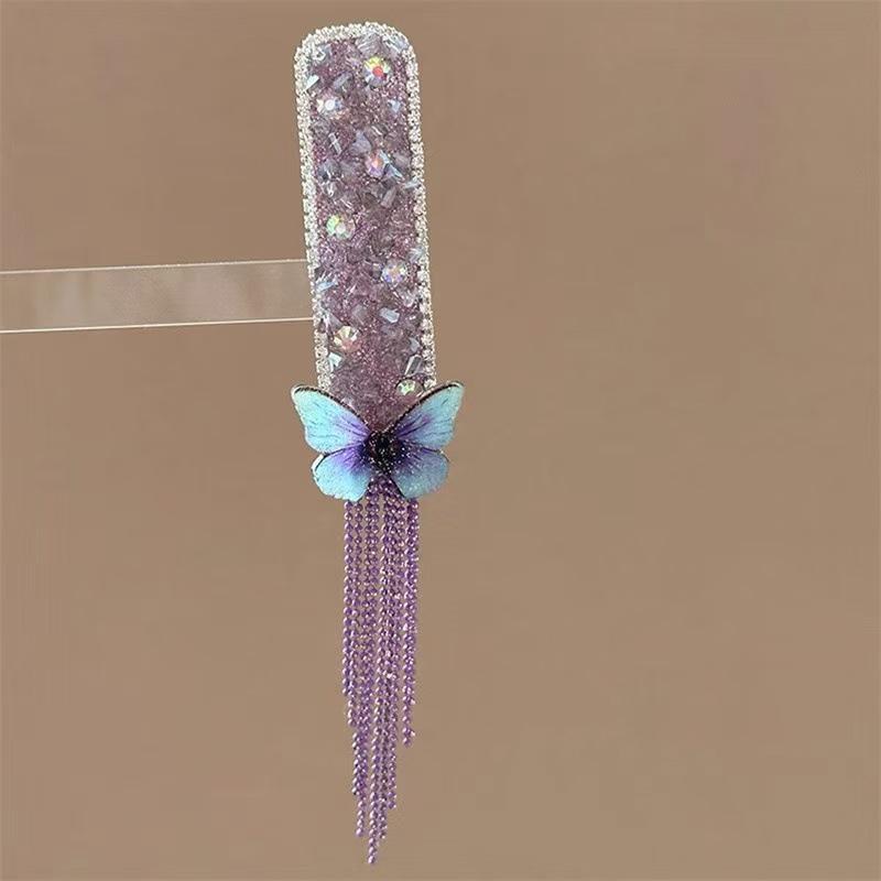 Barrette à cheveux à pampille papillon violet classique Élégant bandeau de cheveux de style ethnique Coiffe Rétro Style chinois Pince latérale Fête