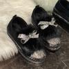 Aphixta Furry Crystal Bow Dec Women's Casual Shoes 3cm Flat Platform Loafers Short Plush Warm Autumn Winter Woman Flats Size 43