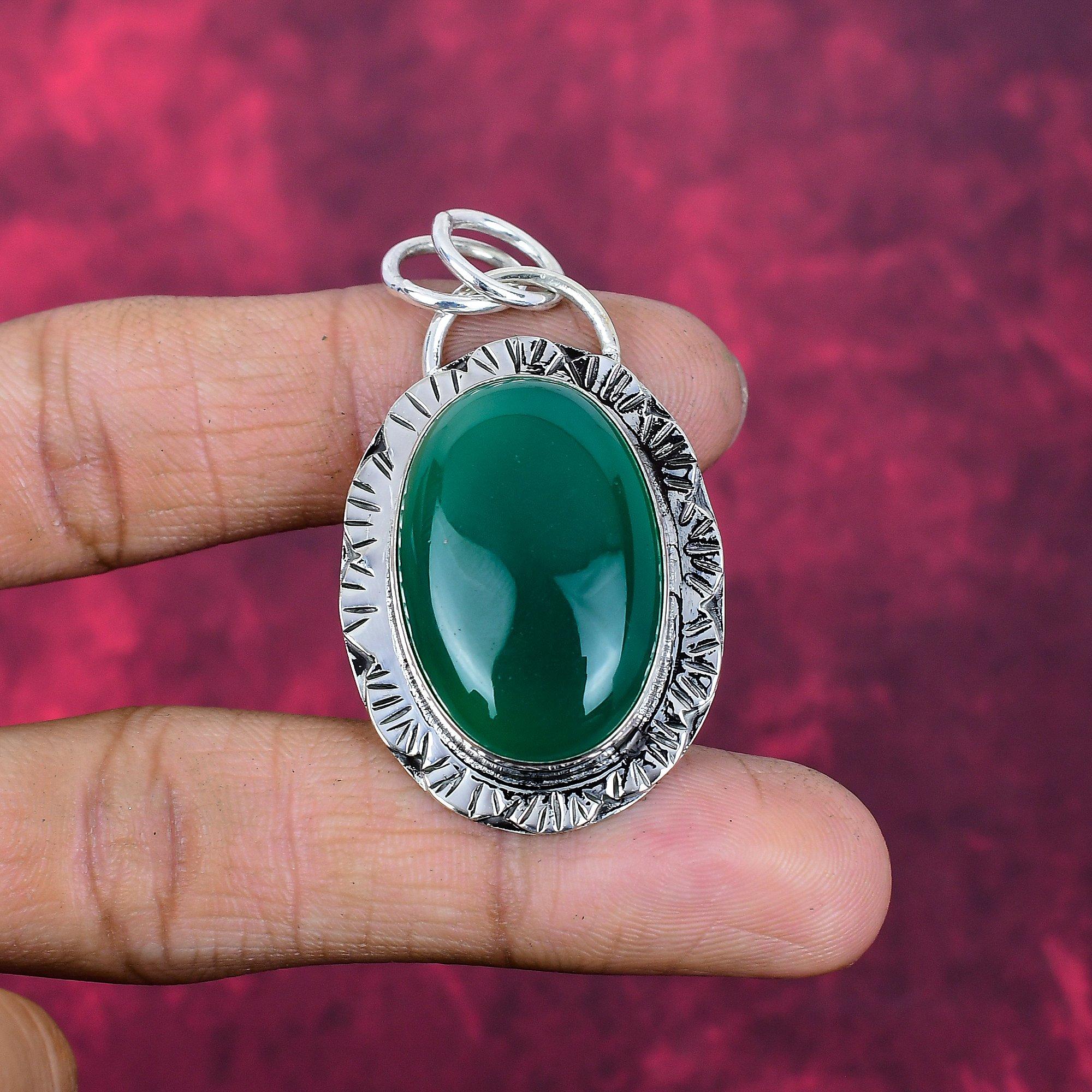 

Green Onyx Jewelry, 925 Solid Sterling Silver Pendant Handmade Gemstone Jewelry, Gifts For Wife Brand New Pendant 2.16 Inches