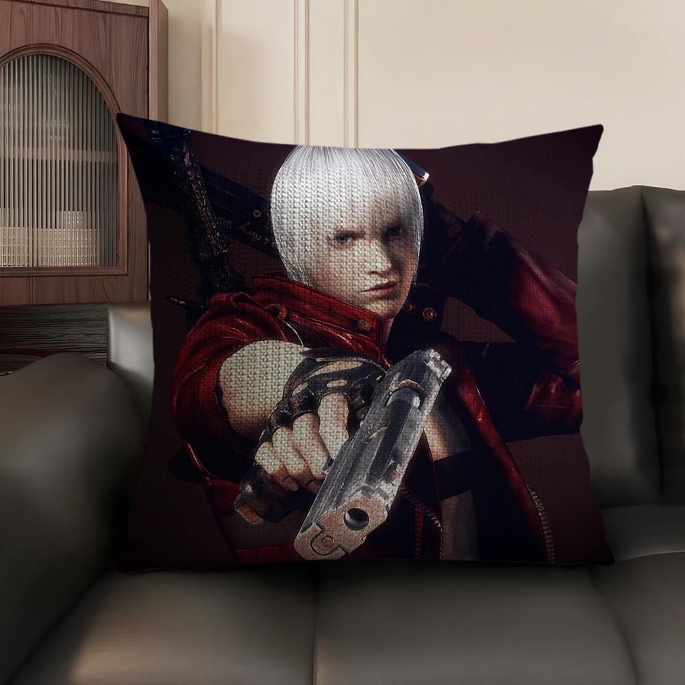 The DDevil May Cry Cushion Cover Natural Linen Organic Fabric DoubleSided Printing Sofa Home Decor Gift Pillow Case