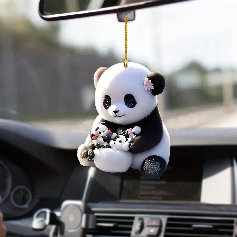 2D Cute Car Acrylic Flat Rearview Mirror Pendant Keychain Accessories