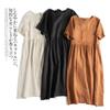 Summer Cotton Linen Blended Thin and Breathable Dress Women Literary Big Swing Short Sleeve Solid Loose Casual Female Dresses