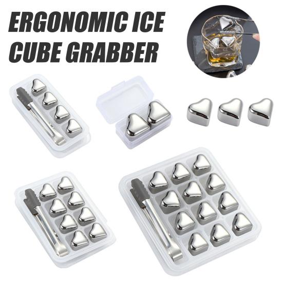 Heart-Shaped Whiskey Stones Reusable 304 Stainless Steel Non-Diluting Drink Chillers for Wine Cocktails with Tongs Dishwasher Safe Cooling Blocks