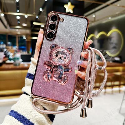 A 54 13 14 34 52 Držiak na medveď Lanyard Trblietavé puzdro na telefón pre Samsung Galaxy A14 A34 A54 A23 A12 A13 A52 A33 A53 Kryt stojana na popruh