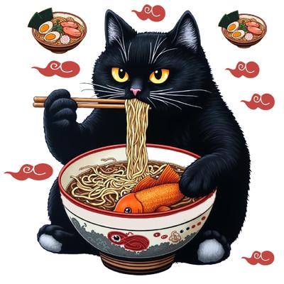 Japanese Lamian Noodles Black Cats Wall Sticker