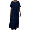 Cotton Linen Pleated Midi Dress With Loose Waist For Casual Wear
