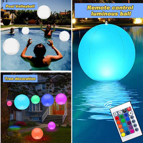 Solar Powered Inflatable Ball with Remote Control 16 Colors LED Luminous 3 Working Modes Waterproof Floating Swimming Pool Party Decoration Light Ball