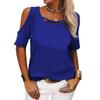 Women Casual Solid Cold Shoulder Loose Short Sleeve T Shirt