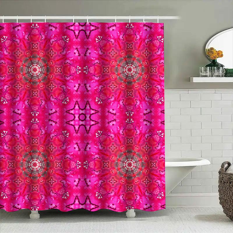 

Vibrant Pink Watercolor Mandala Shower Curtain With Starfish Design Bathroom Decor Accessories For Home Decoration! W60H190(CM)-1 Pcs