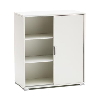 Niedrige Kommode 2 Schiebetüren Weiß | Moderne Platzsparende Schrank mit 2 Verstellbaren Regalen