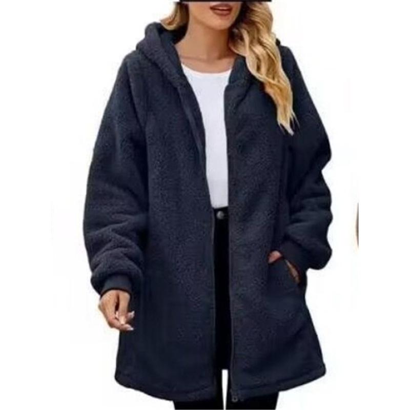 New Loose Plush Women's Long-sleeved Hooded Zipper Cardigan Jacket