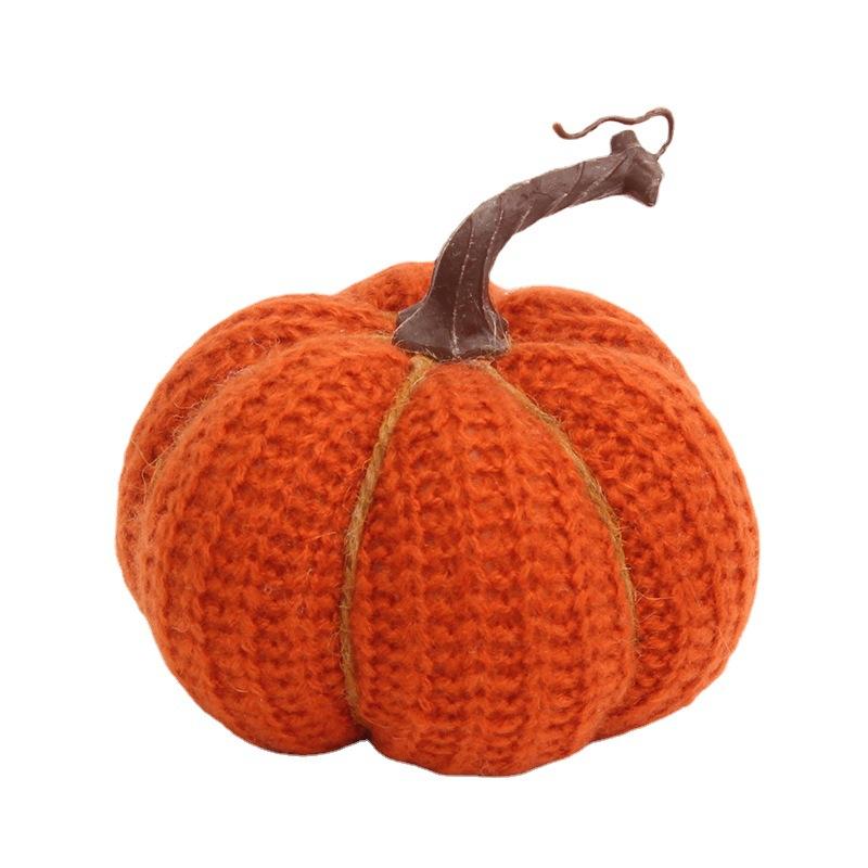 Nieuwe Oogstfeest Thanksgiving Decoratief PP Katoen Gevuld Gebreid Stof Pompoen Tafeldecoratie Set Item