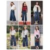 Betu Women's Retro Washed Denim Wide-Leg Cropped Jeans with Belt