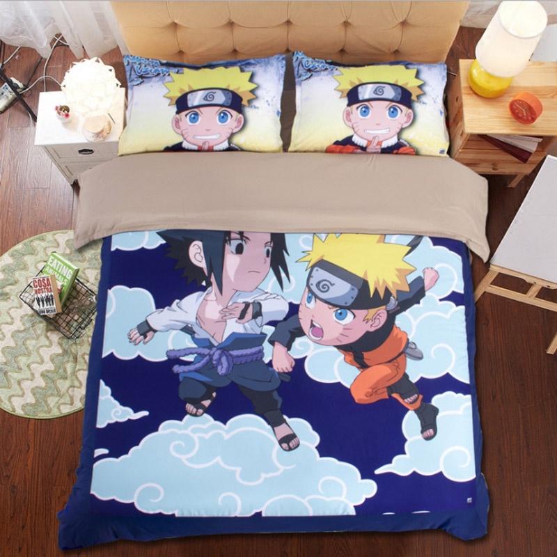 Naruto Anime Bettwäsche-Set, Bettbezug und Kissenbezüge, lebendiger Retro-Stil für Schlafzimmer