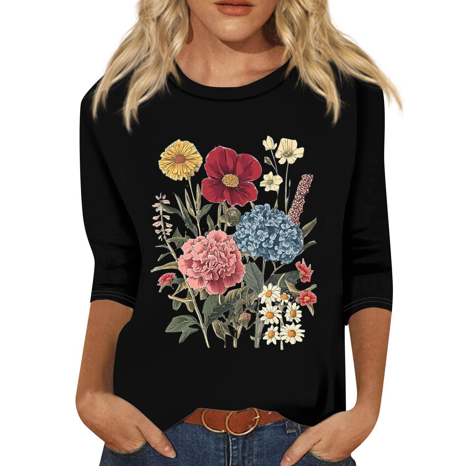 

Женский модный свободный повседневный пуловер с принтом и круглым вырезом, рукав три четверти XXL чёрный