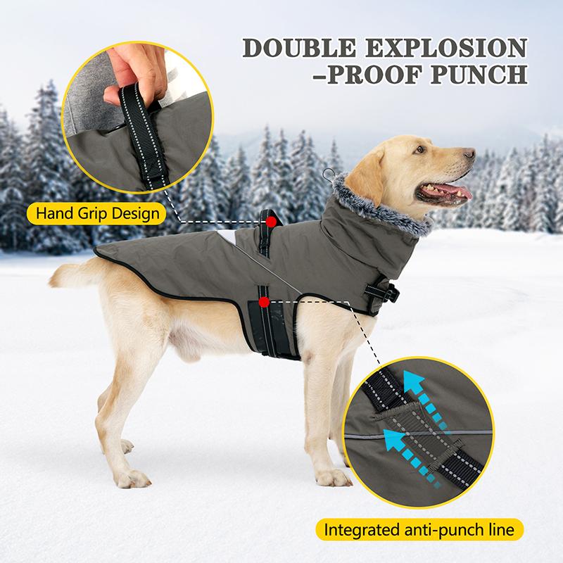 Warm Cozy Fleece-lined Dog Jacket with Explosion-proof Push Handle Reflective Safety Outdoor Walking Dog Coat Large Dogs Clothes