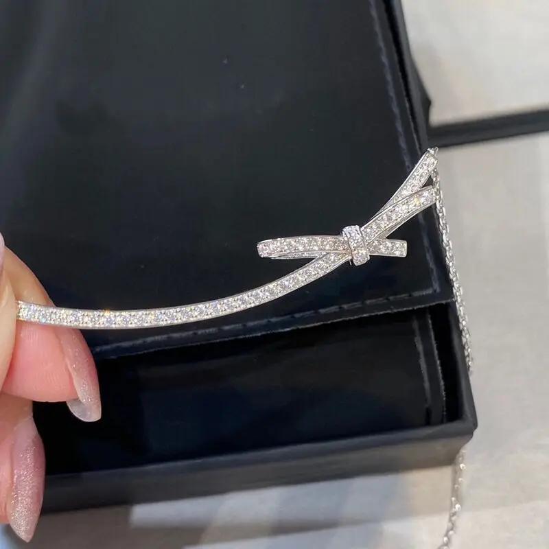 NEW Hot Sale 925 Sterling Silver AAA Zircon Diamond Smile Necklace Simple Design Fashion Women Jewelry Wedding Party Gift