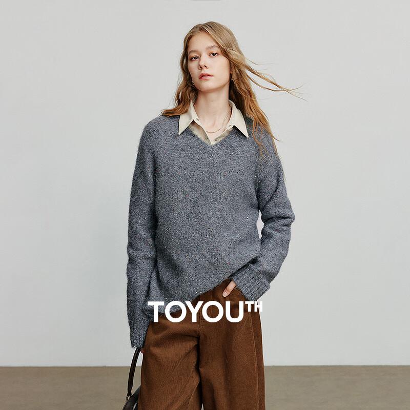 

Chuyu Women s V-Neck Wool Blend Sequin Knit Sweater M