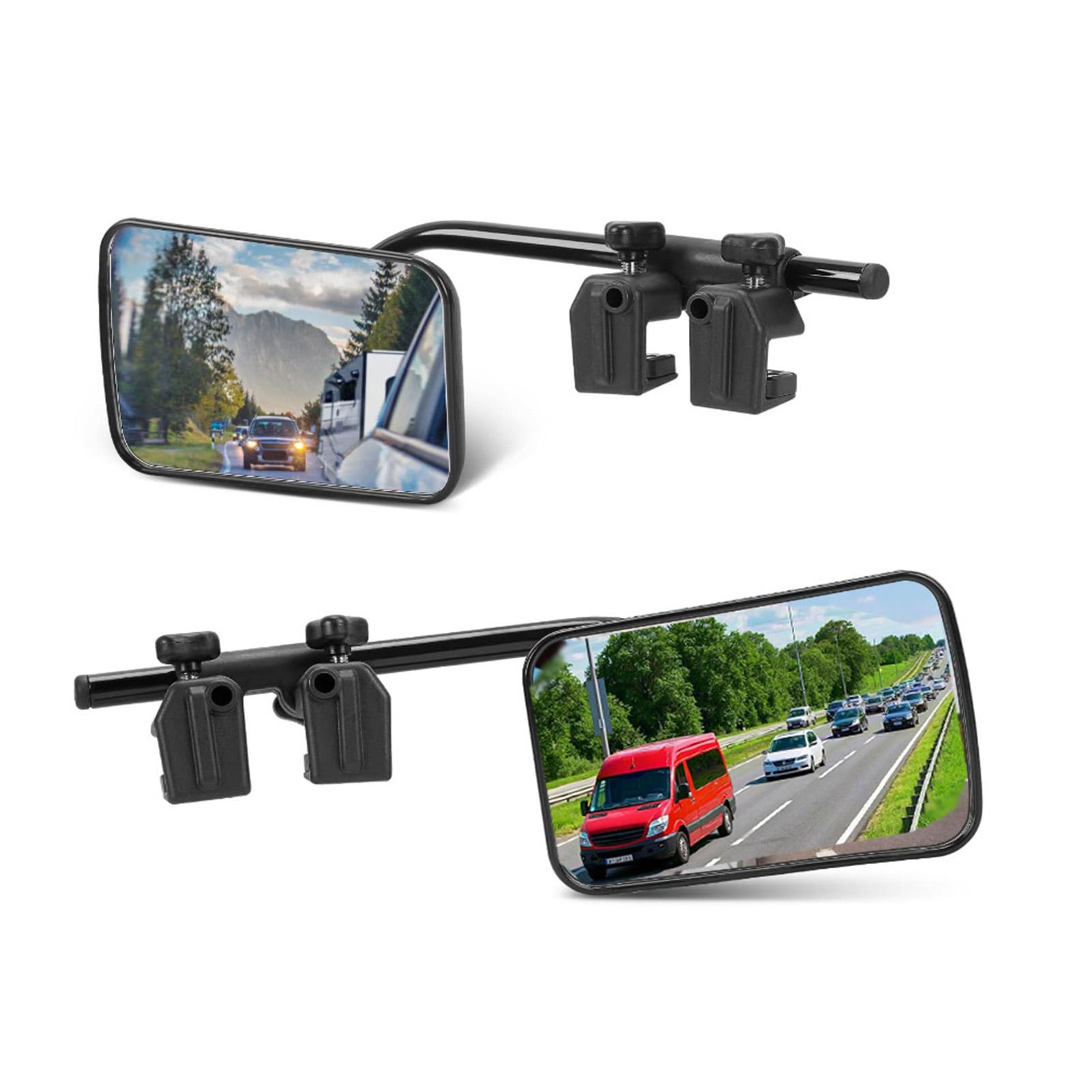 2Pcs Universal Towing Mirrors Tow Mirror Adjustable Clip-on Rectangle Shape Side Mirror For Caravan Trailer Car Rear View Mirror