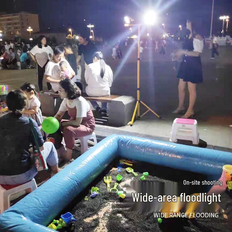 Portable LED Floodlight with Telescopic Stand for Emergency, Engineering, and Night Market Use.