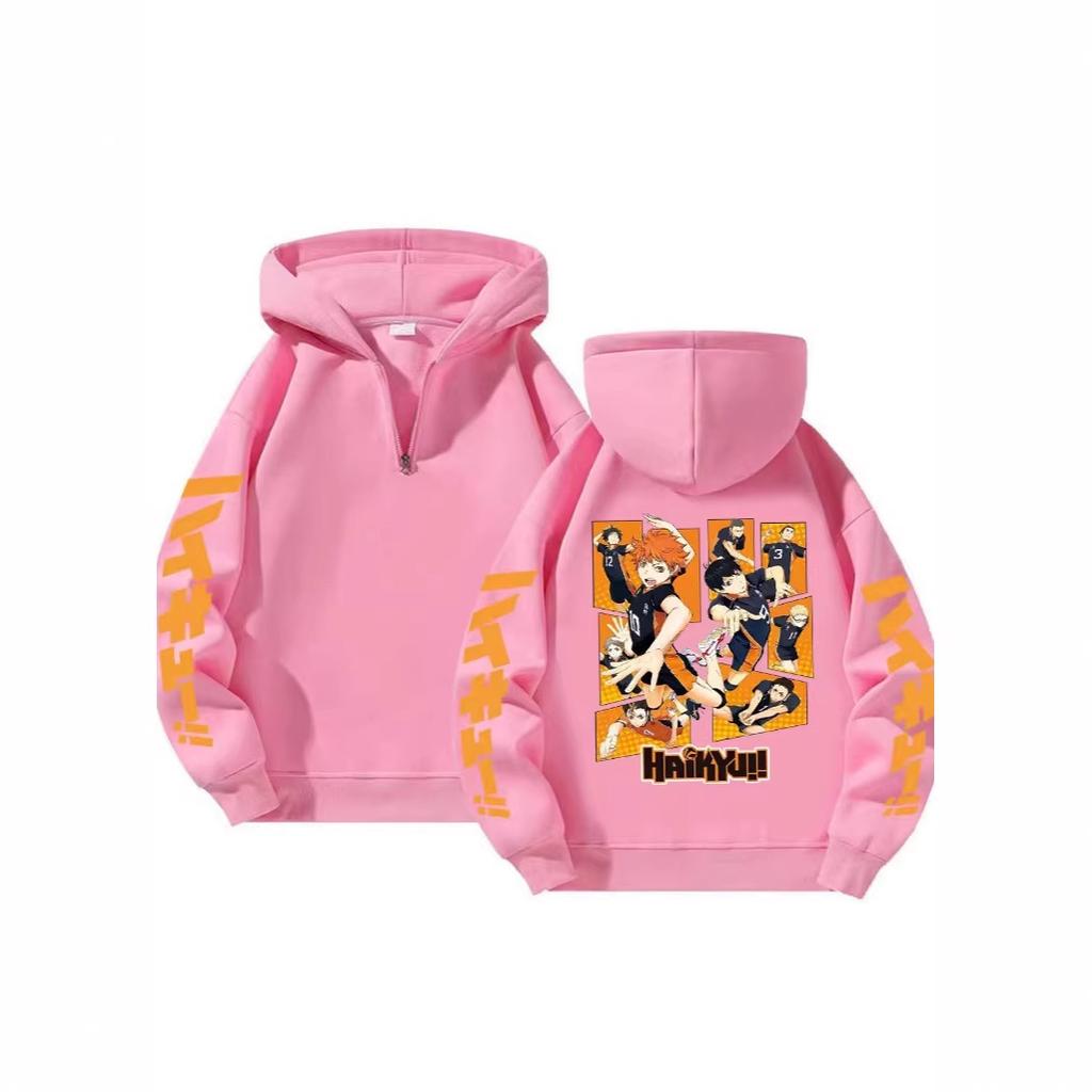 Haikyuu!! Quarter Zip Hoodie, Loose Fit Unisex Anime Sweatshirt New Quarter-zipper Pullover Sweatshirt for Men and Women