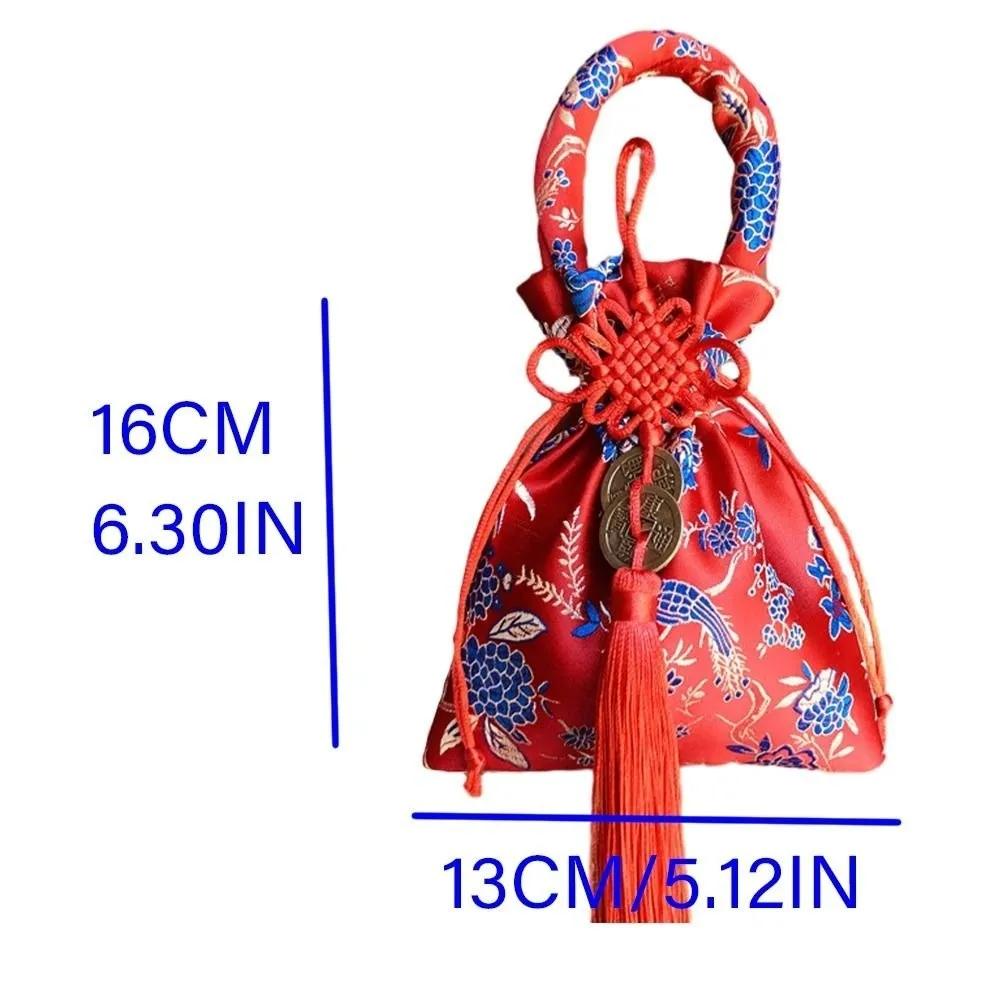 Chinese Style Canvas Flower Drawstring Bag Dragon Bird Festive Sugar Bag Phoenix Korean Style New Year Bucket Bag Wedding
