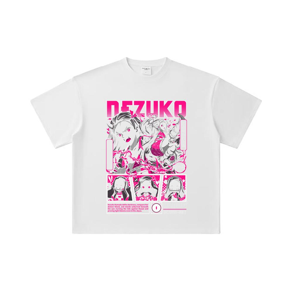 260 GSM Double Yarn 32 Count 100% Cotton Demon Slayer V56 Nezuko Print Unisex Heavy Cotton T Shirt