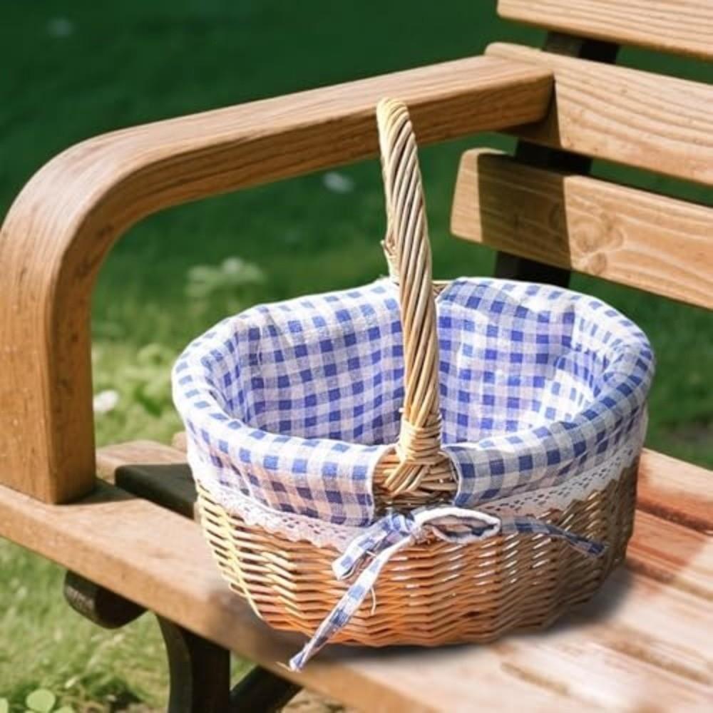 Λινό Ύφασμα Επένδυση Καλάθι Αποθήκευσης Πολυλειτουργικό Καλάθι Πικνίκ Ψάθινο Πλεκτό Καλάθι Υπαίθριο Κάμπινγκ