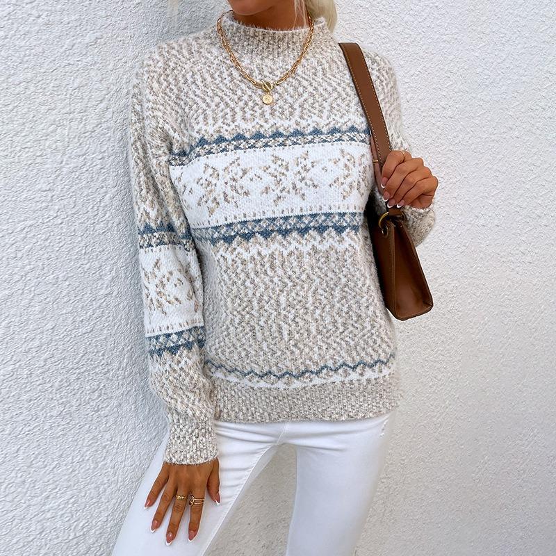 Women S Half High Neck Snowflake Pullover Knit Sweater