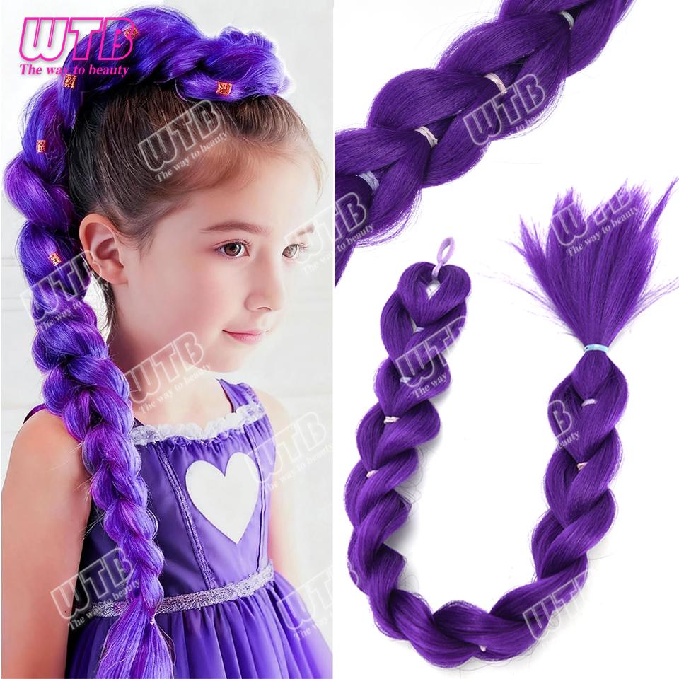 26 inch Paarse Vlechten Paardenstaart Elastiekje Vooraf Gevlochten Haar Synthetische Paarse Haarverlengingen voor Halloween Kostuum Cosplay wit